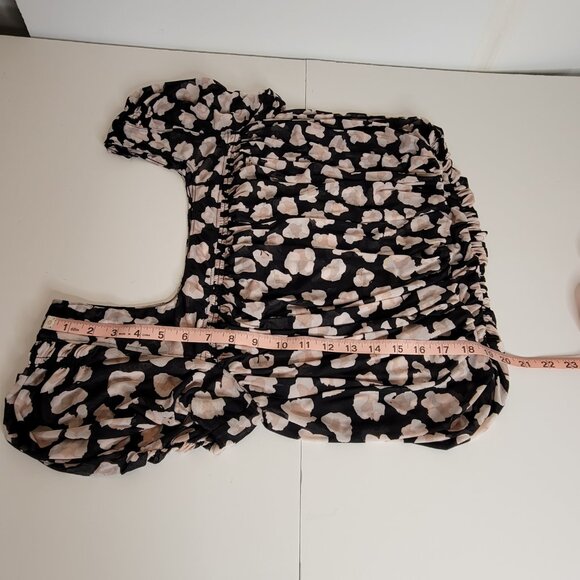 Free People Shirred Bodice Midriff Crop Top Short Sleeve Blk, Beige Size S - Picture 4 of 12